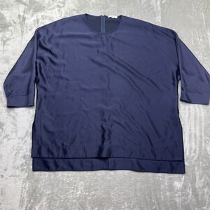 LAYEUR Navy Tunic Top Blouse 3/4 Sleeve Minimalist French Size FR‎ 50 Boho Luxe